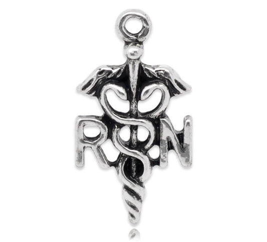 P417 - 10pcs. Antique Silver Registered Nurse (RN) Medical Charms Pendants - 20 x 11mm