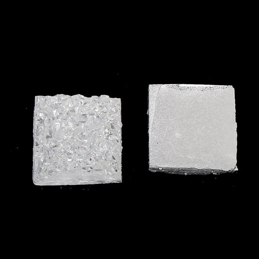 CA202 - 10 pcs Druzy Resin Embellishment Cabochons White Clear AB - 12mm - Square