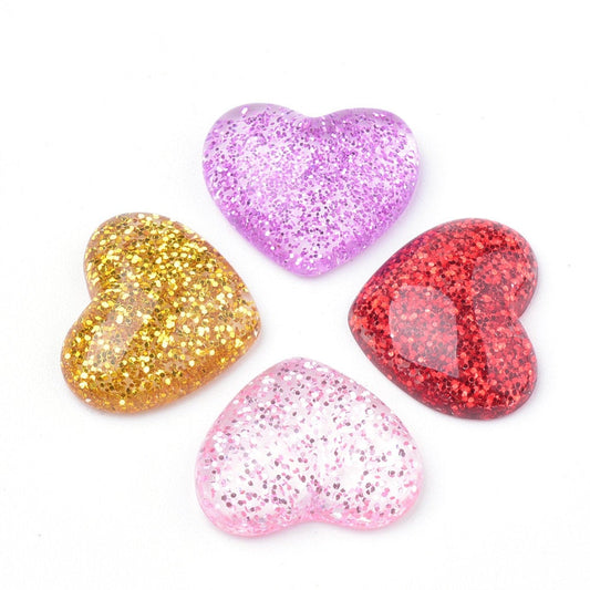 CA706 - 10 pcs Druzy Resin Embellishment Cabochons - 16mm x 14mm - Glitter Style - Assortment - Solid - Heart