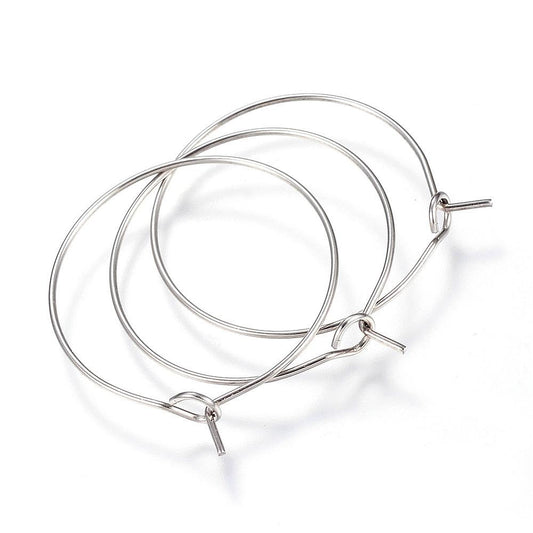 W029 - 20 pcs. 316L Surgical Stainless Steel Wine Charm / Earwire Hoop Rings - 25mm - 21 Gauge (0.7mm Thick) - Hypoallergenic! Tarnish Resistant!