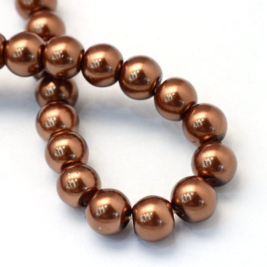 BD209 - 12mm Cinnamon Brown Glass Pearl Imitation Round Beads - 16 inch strand (Approx. 30 Beads)
