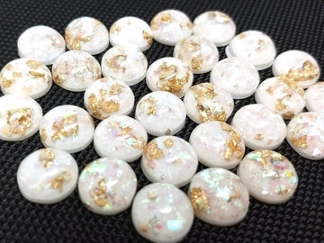 CA968 - 10 pcs Resin Round Embellishment Circle Cabochons Metal Foil White, Gold - 10mm - Multi-Color Glitter