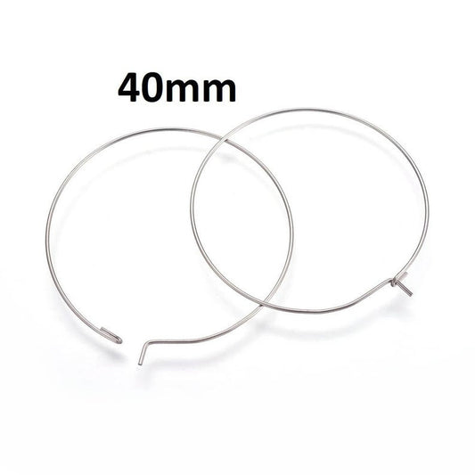W027 - 20 pcs. 304 Stainless Steel Wine Charm / Earwire Hoop Rings - 40mm - 21 Gauge (0.7mm Thick) - Hypoallergenic! Tarnish Resistant!