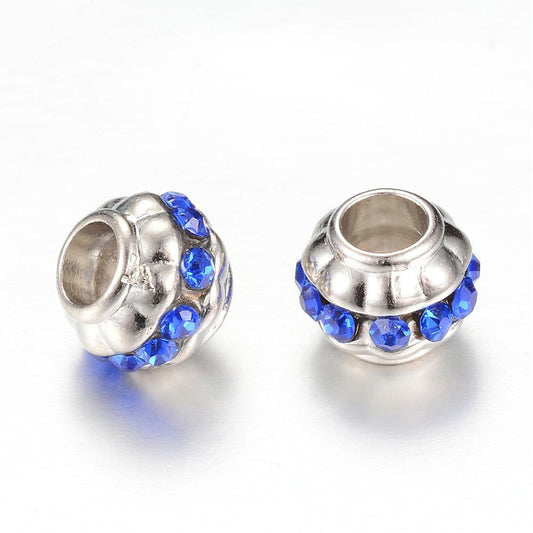 BD671 - 25 pcs Silver Tone Rhinestone Ball Spacer Beads - 10mm - Large Hole: 5mm - Assortment - Fits European Cords and Paracord!