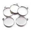 P015 - 10 pcs. Silver Tone Circle Round Bezel Cabochon Pendant Tags Trays - 20mm Glue Pad - Made of Brass - Nice Quality!