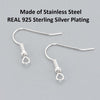 E581- 50 pcs 304 Stainless Steel 925 Sterling Silver Plated Earring Hooks with Spring and Ball - 20mm x 20mm - Hole Size: 2mm - Parallel Loop