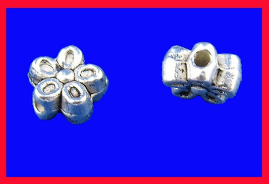 BD703 - 50 pcs. Antique Silver Flower Side by Side Spacer Beads - 7mm