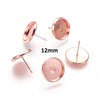 E403 - 10 pcs. Rose Gold Plated Earring Posts Studs Settings Bezels Cabochons Tacks- 12mm Glue Pad Setting - Made of Brass
