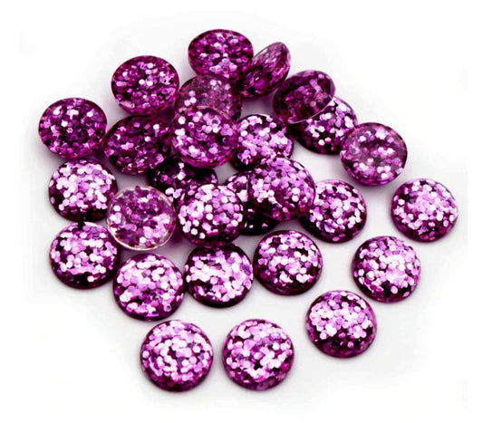 RC0012 * 10 pcs Druzy Resin Embellishment Cabochons - 12mm - Glitter Style - Purple