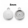 P2027 - 10 pcs. 304 Stainless Steel Circle Settings Bezels Cabochons Pendants - 8mm Glue Pad Setting - Silver Tone - Trays - Flat - Parallel Loop