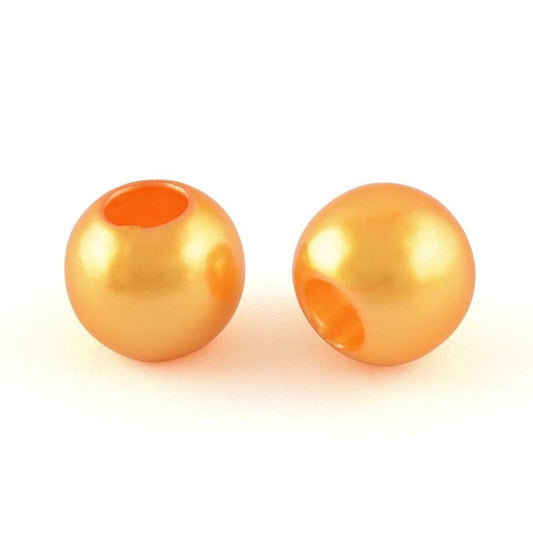 BD568 - 100 pcs Orange Smooth ABS Plastic Ball Spacer Beads - 12mm - Large Hole: 5mm - Fits European Cords and Paracord!