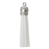 P573 - 10 pcs. White Faux Suede Tassel Dangle Charms Pendants - Silver Tone - 6cm (2 3/8") x 1.2cm (1/2") - Great for Light Earrings &amp; Dangles