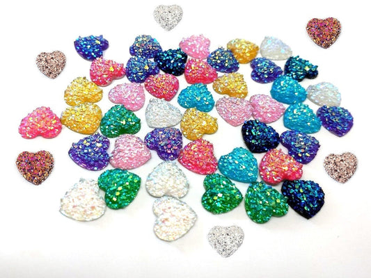 CA760 - 10 pcs Druzy Resin Embellishment Cabochons Multicolor Assortment - 12mm - Heart