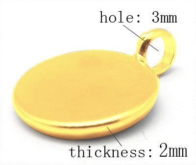 P324 - 10 pcs. Golden Circle Round Bezel Cabochon Pendant Tags Trays - 10mm Glue Pad - Single Loop - Made of Brass! Perpendicular Loop