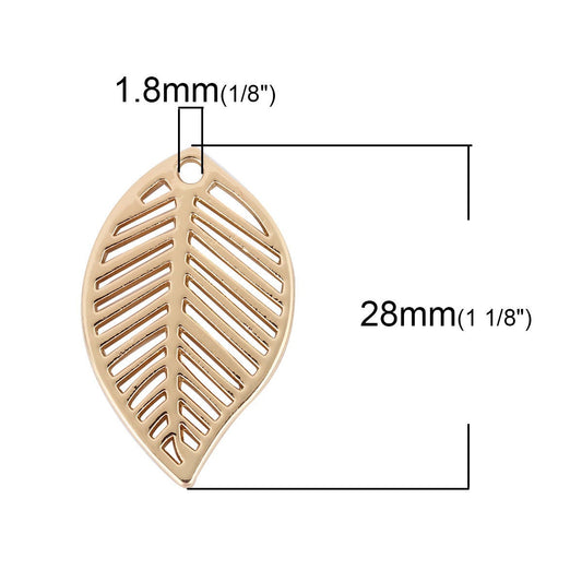 P2034 - 10 pcs Gold Plated Metal Dangle Charms Pendants - Leaf - 28mm x 17mm - Great for Light Earrings, Necklaces or Dangles!