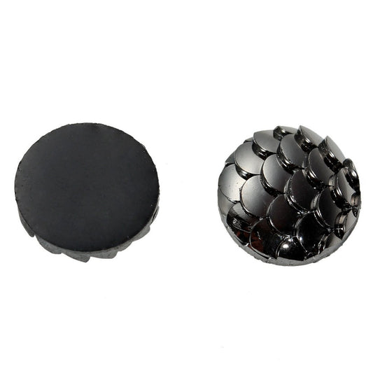 CA1023 - 10 pcs Mermaid Fish Scales Resin Carved Embellishment Cabochons Dark Grey Gray Silver Gunmetal - 10mm (3/8 in)
