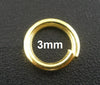 J030 - 100 pcs Gold Plated Open Jump Rings - 3mm - 25 Gauge