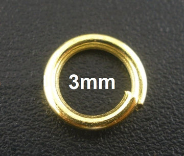 J030 - 100 pcs Gold Plated Open Jump Rings - 3mm - 25 Gauge