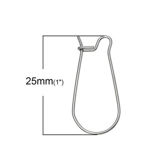 E739 - 50 pcs. 304 Stainless Steel Kidney Earwire Earring Hooks - 25mm x 12mm - LARGE - Hypoallergenic! Tarnish Resistant!