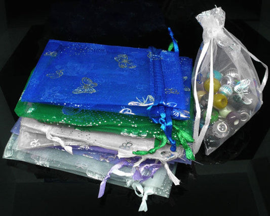 S026 - 50 pcs. Colorful Organza Bags - 9cm x 7cm (3.5 x 2.75 in) - Assortment - 4 Colors! Butterfly Pattern!