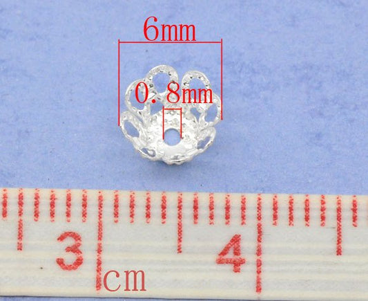 BD054 - 200 pcs Silver Plated Flower Bead Caps Covers - 6mm