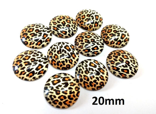 CA803 - 10 pcs Circle Leopard Glass Round Dome Seals Tiles Cabochons - 20mm - Yellow