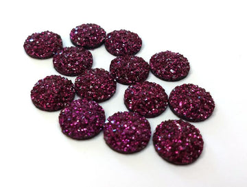 CA610 - 10 pcs Druzy Resin Embellishment Cabochons Berry Red Purple Multicolor - 12mm - Dome Circle