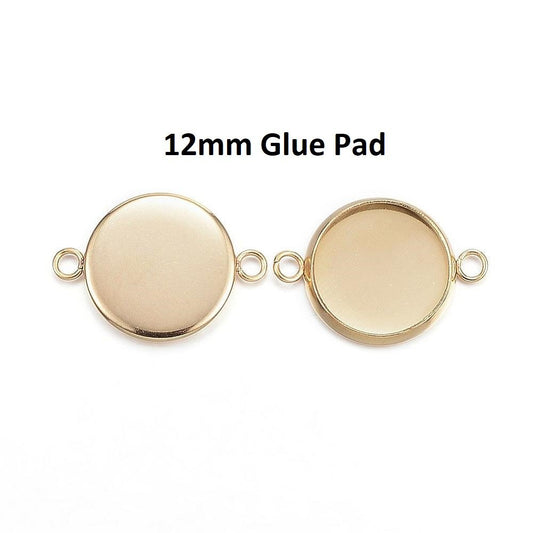 P171 - 10 pcs. 304 Stainless Steel Golden Circle Round Bezel Cabochon Cameo Connector Tags Trays - 12mm Glue Pad - Hypoallergenic!