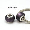 BD636 - 10 pcs. Silver Plated Purple Foil Rondelle Shape Lampwork Bead - Fits European Cords and Paracord - Large Hole: 5mm