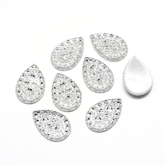 CA093 - 10 pcs Drusy Druzy Resin Embellishment Teardrop Cabochons - Clear Silver - 25x18mm - 25mm x 18mm - 18x25mm - Tear Drop - Shimmer Style
