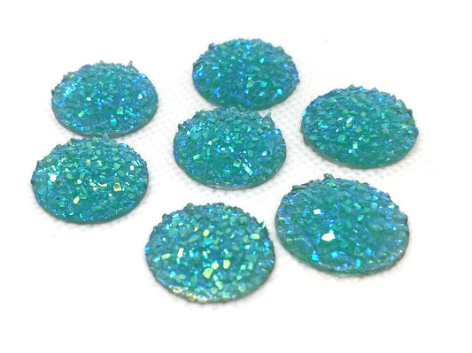 CA636 - 10 pcs Druzy Resin Embellishment Cabochons Aqua Blue Multicolor - 25mm (1 inch) - Dome Style