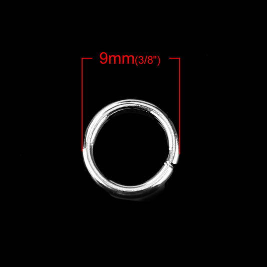 J081 - 100 pcs Silver Plated Open Jump Rings - 9mm - 18 Gauge (1mm Thick) - Shiny