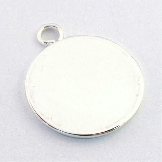 P220 - 10 pcs. Silver Plated Circle Round Bezel Cabochon Pendant Tags Trays - 18mm Glue Pad - Single Loop