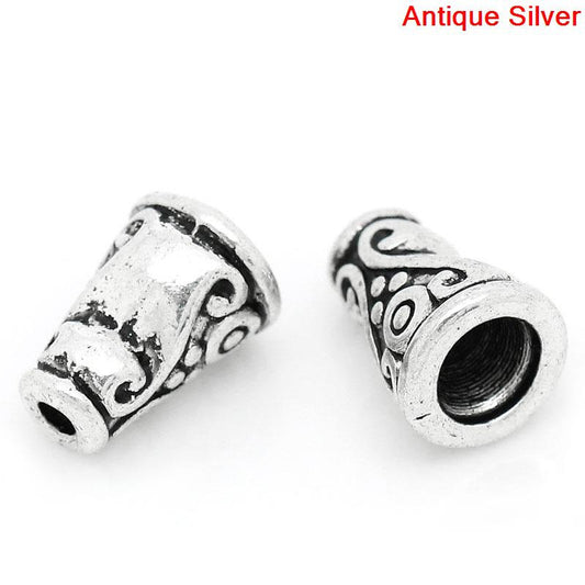 BD479A - 10 pcs Antique Silver Megaphone Tube Spacer Spacers Beads - 10mm x 7mm