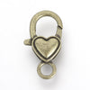 CL148 - 20 pcs. Antique Bronze Heart Lobster Clasps - 27mm x 13mm - Claw Clasps