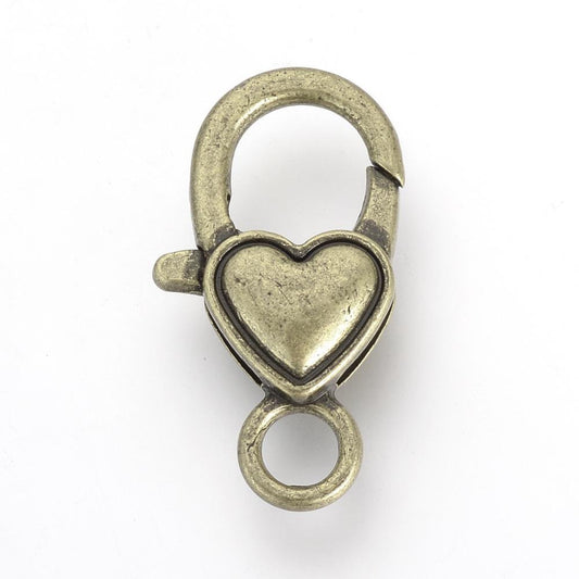 CL148 - 20 pcs. Antique Bronze Heart Lobster Clasps - 27mm x 13mm - Claw Clasps