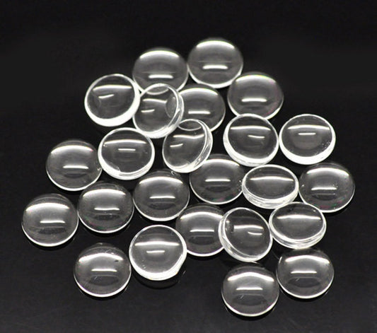 CA549A - Lot of 15 Circle Clear Round Glass Dome Seals Tiles - 10mm (0.4 in)