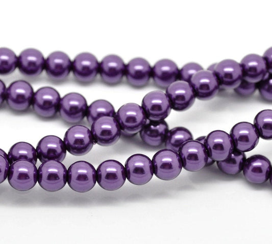 BD741 - 10mm Dark Purple Glass Pearl Imitation Round Beads - 16 inch strand - Approx. 40 beads per strand - Hole Size: 1.3mm