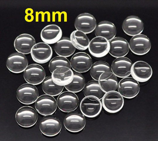 CA279A - Lot of 10 Circle Clear Round Glass Dome Seals Tiles - 8mm (0.3 in)
