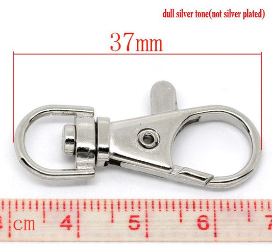 CL157 - LARGE - 20 pcs. Silver Tone Lobster Swivel Clasps for Key Ring - 37mm x 16mm - Claw Clasps