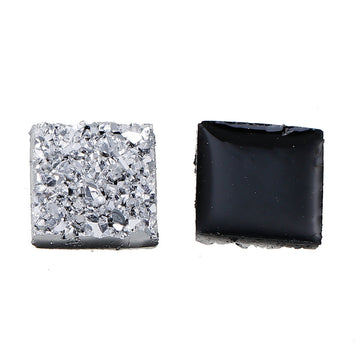 CA203 - 10 pcs Druzy Resin Embellishment Cabochons Silver AB - 12mm - Square