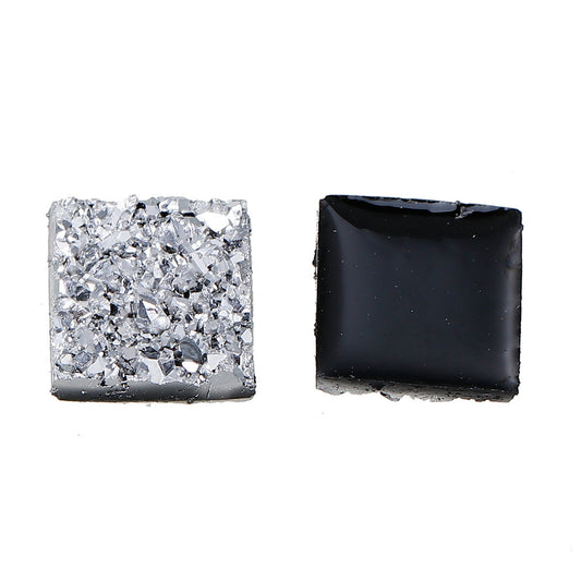 CA203 - 10 pcs Druzy Resin Embellishment Cabochons Silver AB - 12mm - Square