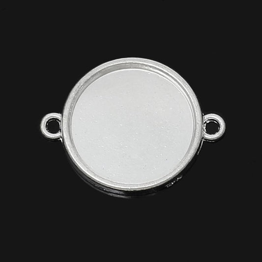 P352B - 50 pcs. Silver Plated Circle Round Bezel Cabochon Cameo Connector Tags Trays - 18mm Glue Pad