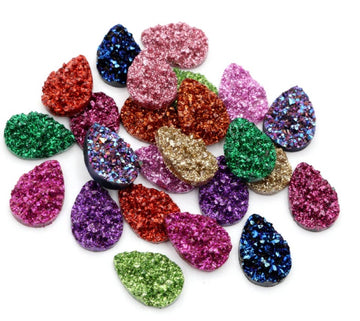 CA027 - 10 pcs Druzy Resin Embellishment Cabochons Assortment - 18x13mm - Teardrop - 18mm x 13mm - 3mm Thick