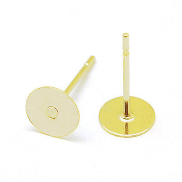 E383 - 100 pieces (50 pairs) 304 Stainless Steel Golden Earring Posts/Bases/Studs/Settings with Rubber Backs - 12mm x 6mm