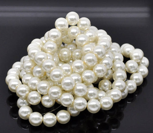 BD223- 12mm Ivory Glass Pearl Imitation Round Beads - 16 1/4 inch strand (Approx. 36 Beads)
