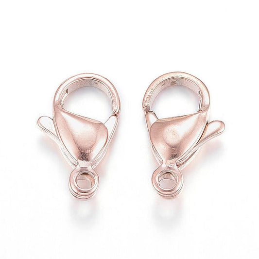 CL166 - 10 pcs. 304 Stainless Steel Lobster Clasps - 12mm x 7mm - Hypoallergenic! - Claw Clasps - Rose Gold Plated