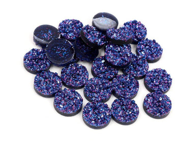 RC0012 - 10 pcs Druzy Resin Embellishment Cabochons Purple with Pink and Blue Specs - 12mm