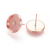 E403 - 10 pcs. Rose Gold Plated Earring Posts Studs Settings Bezels Cabochons Tacks- 12mm Glue Pad Setting - Made of Brass