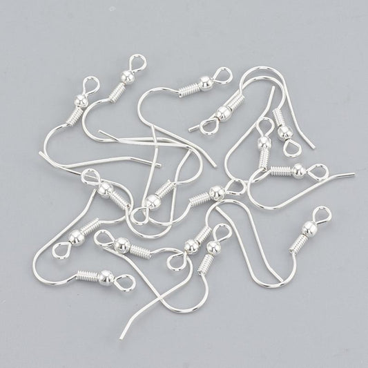 E921- 50 pcs 304 Stainless Steel 925 Sterling Silver Plated Earring Hooks with Spring and Ball - 25mm x 20mm - Hole Size: 2.3mm - Parallel Loop